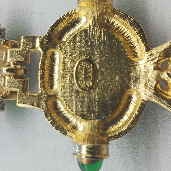 VINTAGE KJL Kenneth Jay Lane Art Deco Cabochon & Crystal Pendant Necklace - Picture 10 of 14